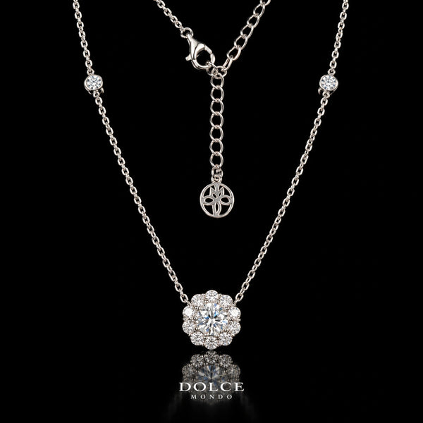 Amira Round Cut GRA Certified Moissanite Necklace in 925 Sterling Silver Premium Rhodium Plated – 0.50 Carat