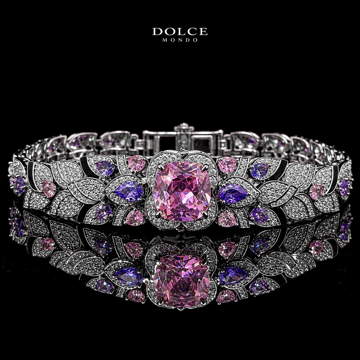 Amelia Pink Luxury Bridal Full Set Featuring High-Quality Zircon Stones with a Premium Rhodium-Plated Finish