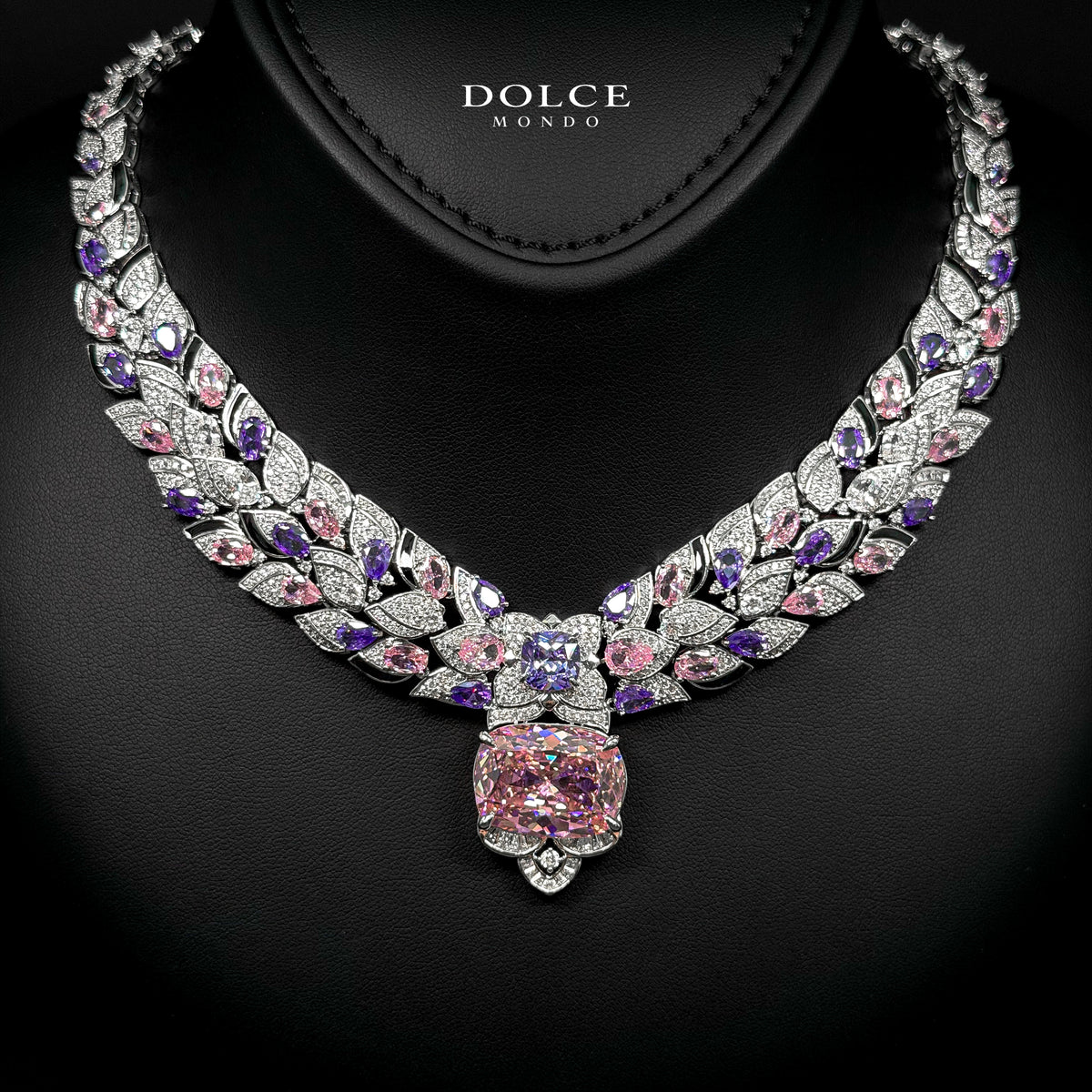 Amelia Pink Luxury Bridal Full Set Featuring High-Quality Zircon Stones with a Premium Rhodium-Plated Finish
