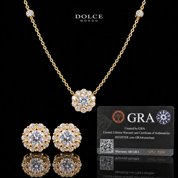 Farah Round Cut GRA Certified Moissanite 2 Piece Set in 925 Sterling Silver 18K Gold Plated – 1.00 Carat