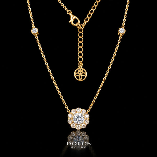 Farah Round Cut GRA Certified Moissanite Necklace in 925 Sterling Silver 18K Gold Plated – 0.50 Carat