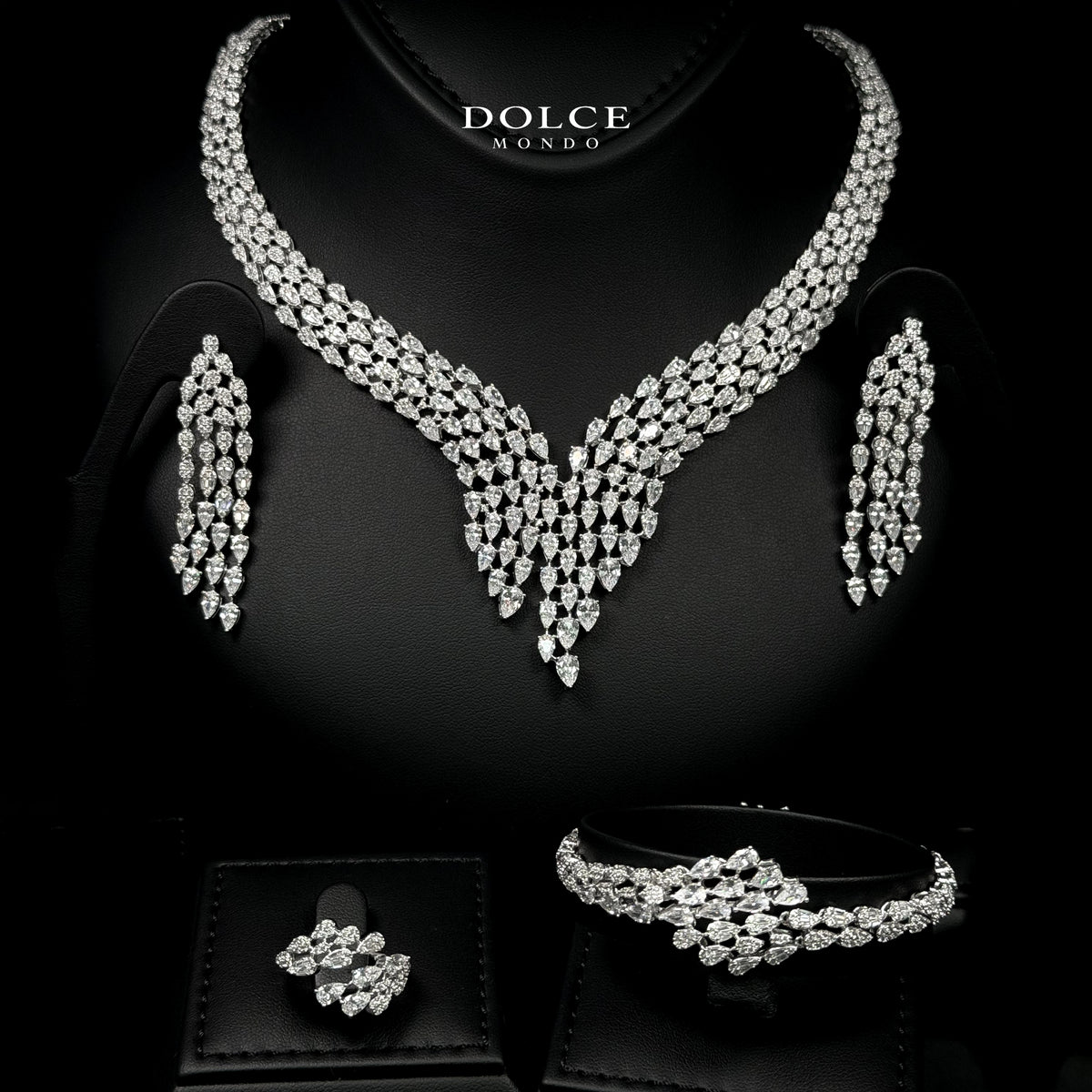 Eva White Luxury Bridal Full Set Featuring High-Quality Zircon Stones with a Premium Rhodium-Plated Finish