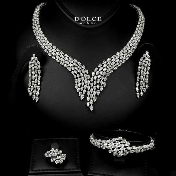 Eva White Luxury Bridal Full Set Featuring High-Quality Zircon Stones with a Premium Rhodium-Plated Finish