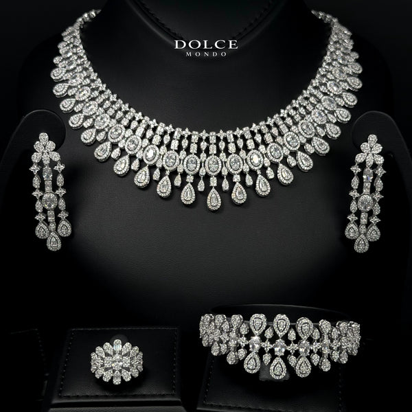 Nataliya White Luxury Bridal Full Set Featuring High-Quality Zircon Stones with a Premium Rhodium-Plated Finish