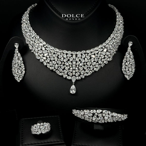 Elena White Luxury Bridal Full Set Featuring Hight Quality Class Zircon Stones with Premium Rhodium-plated Finish