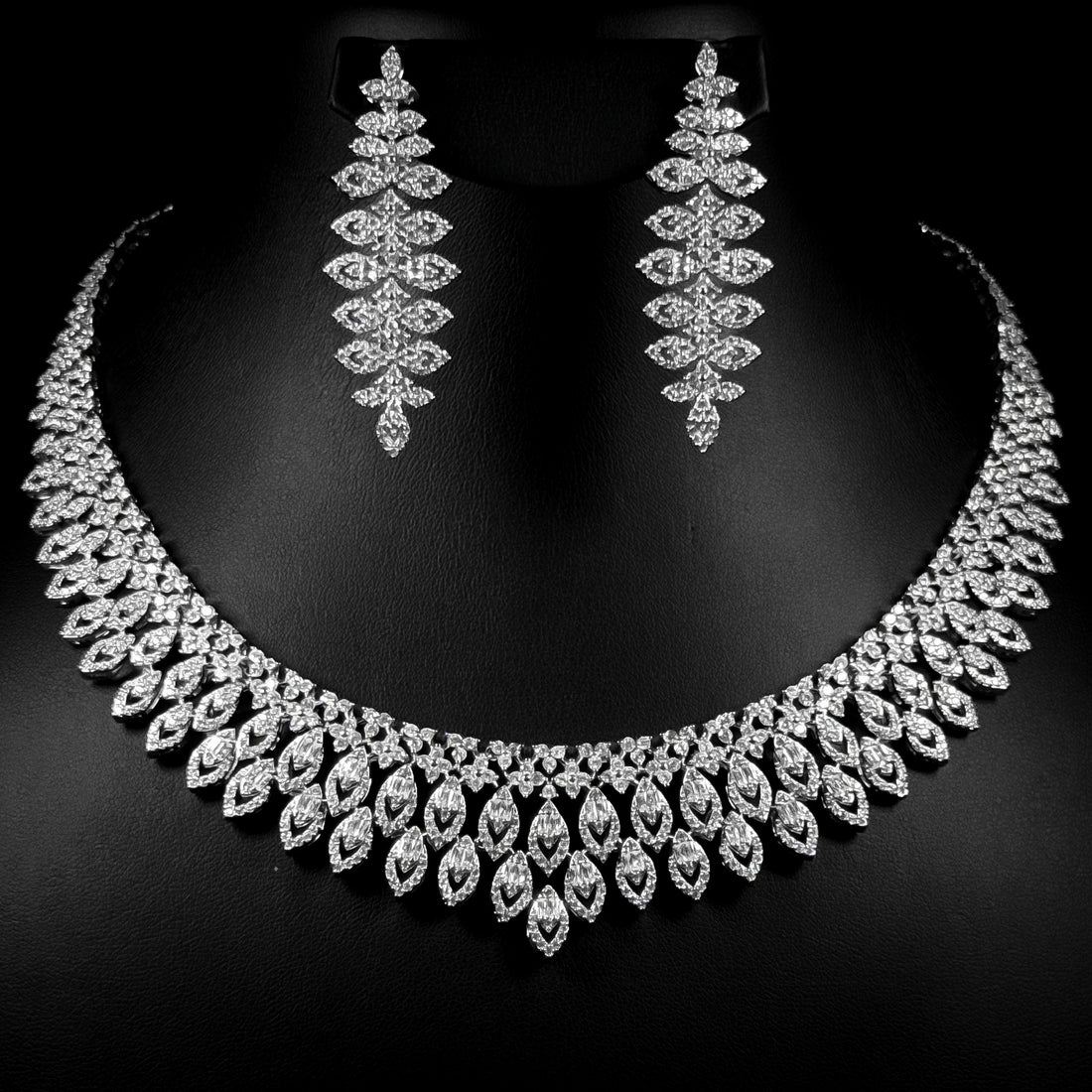 Imperial Marquise White Zircon Rhodium Plated Luxury Full Set