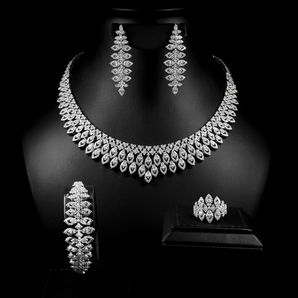 Imperial Marquise White Zircon Rhodium Plated Luxury Full Set
