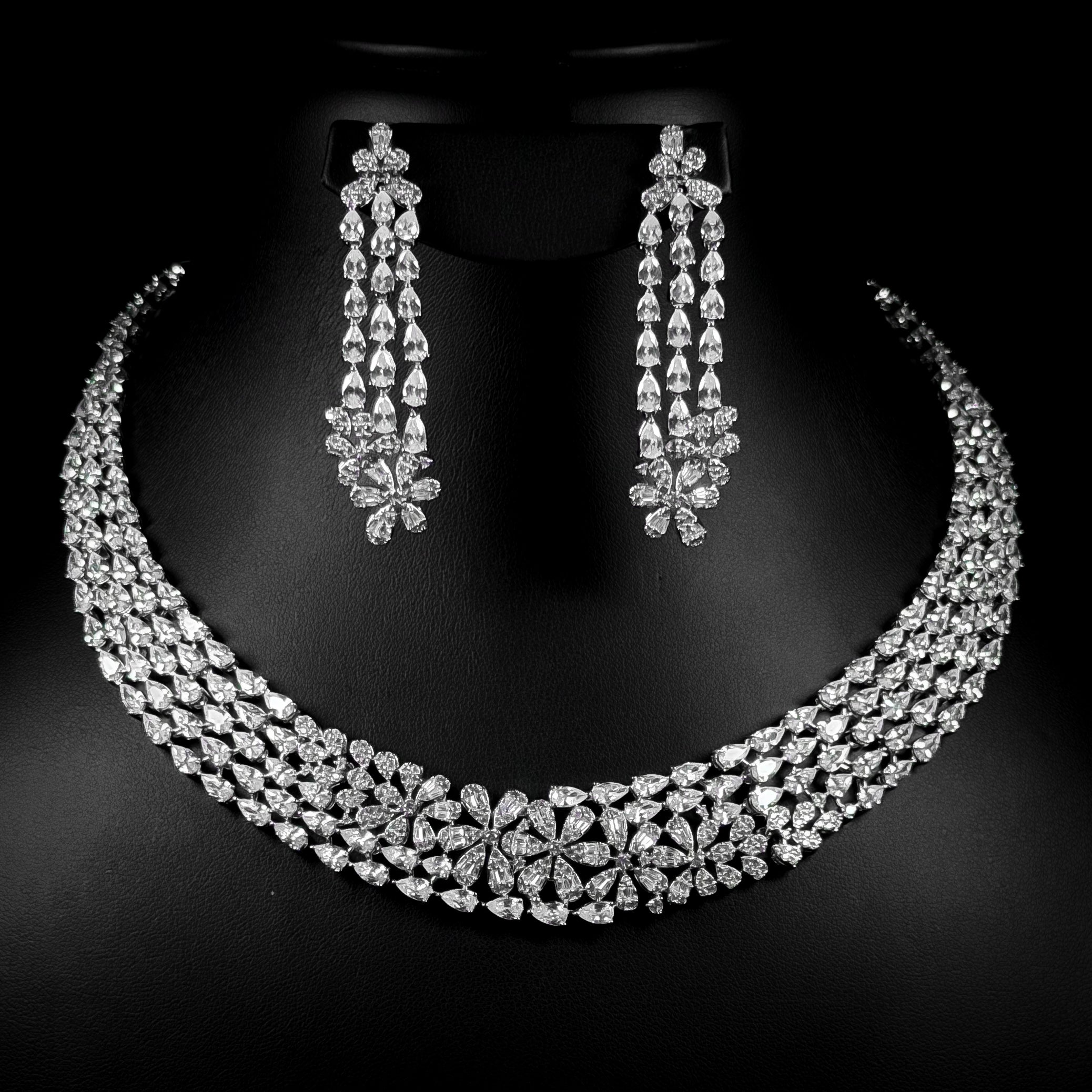 Royal Blossom White Zircon Rhodium Plated Fancy Bridal Full Set