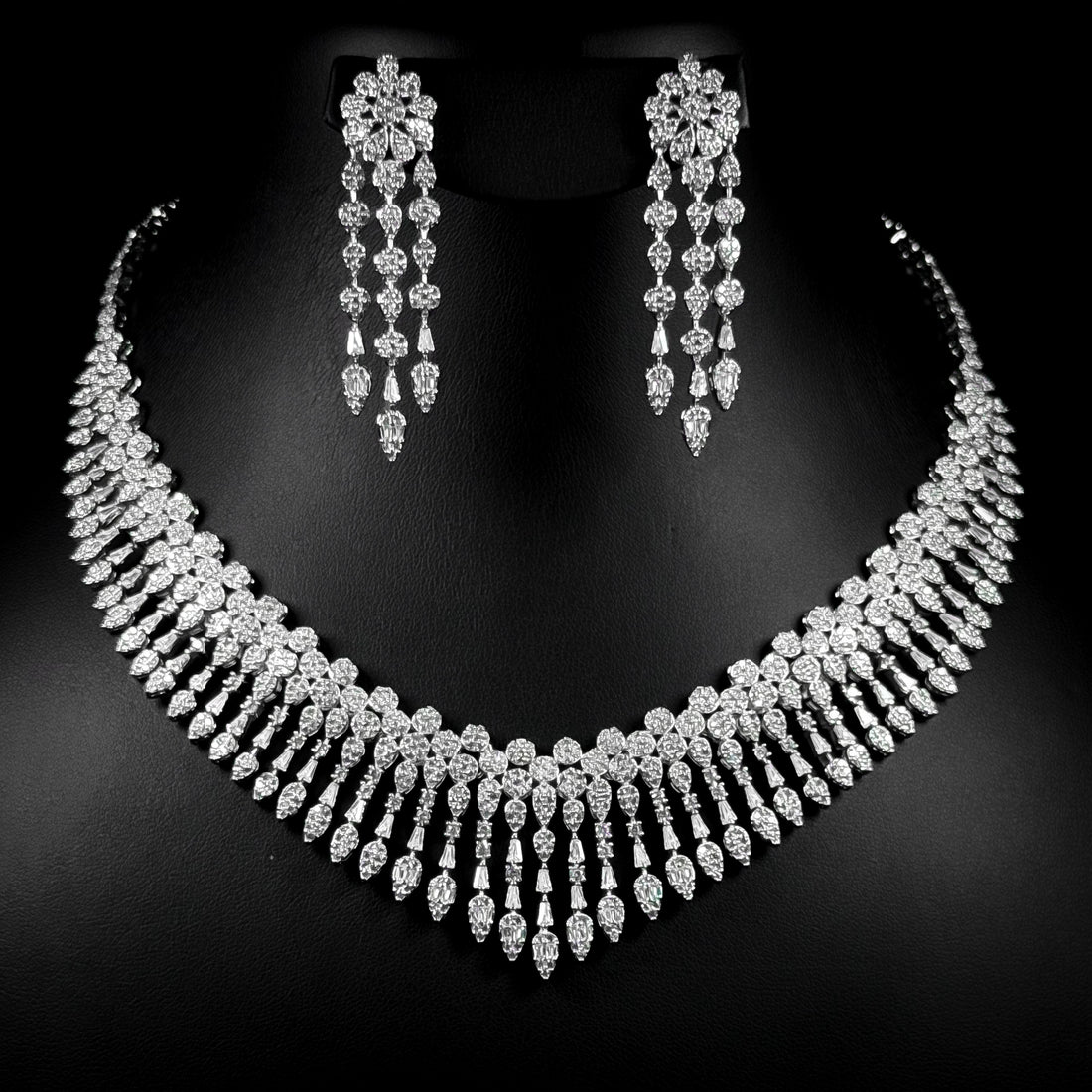 Regal Rain White Zircon Rhodium Plated Luxury Full Set