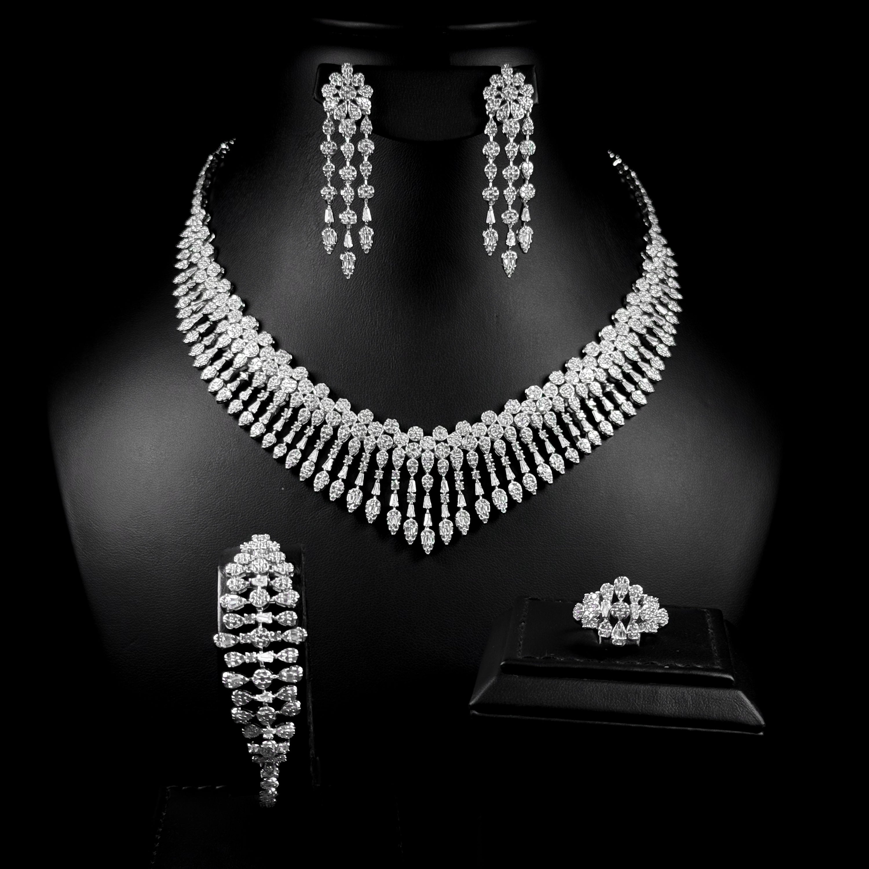 Regal Rain White Zircon Rhodium Plated Luxury Full Set