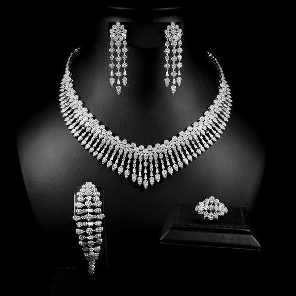 Regal Rain White Zircon Rhodium Plated Luxury Full Set