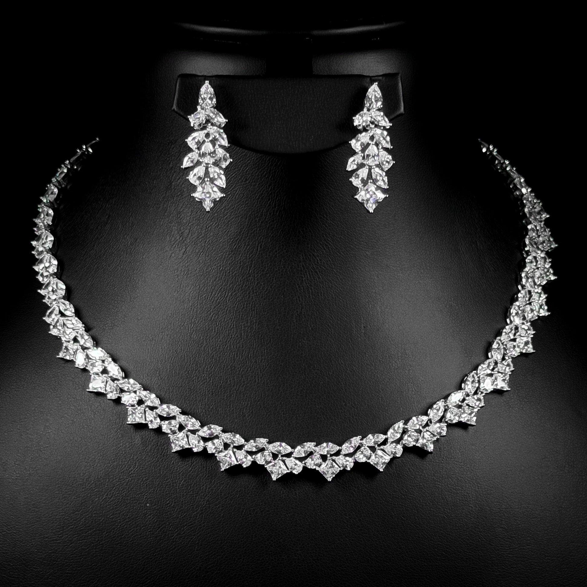 Crystal Laurel White Zircon Rhodium Plated Fancy Bridal Full Set