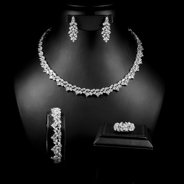 Crystal Laurel White Zircon Rhodium Plated Fancy Bridal Full Set