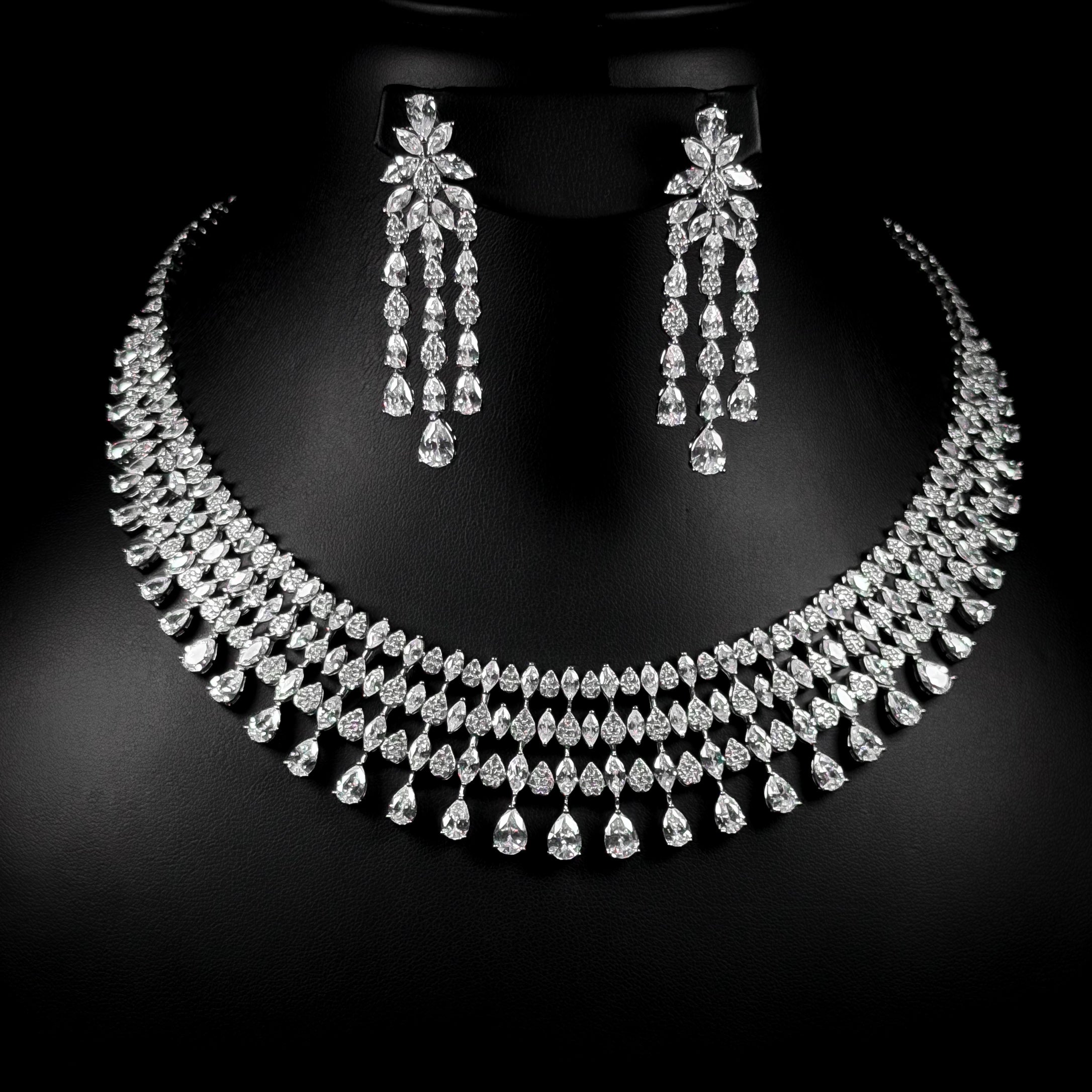 Celestial Drop White Zircon Rhodium Plated Luxury Bridal Full Set