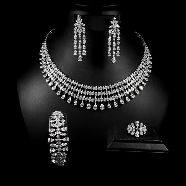 Celestial Drop White Zircon Rhodium Plated Luxury Bridal Full Set