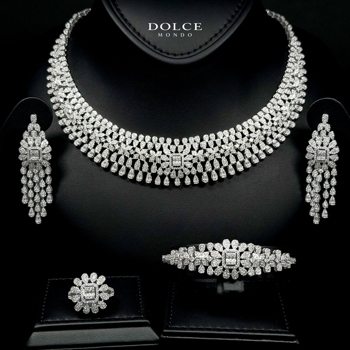 Sophie White Luxury Bridal Full Set Featuring Hight Quality Class Zircon Stones with Premium Rhodium-plated Finish