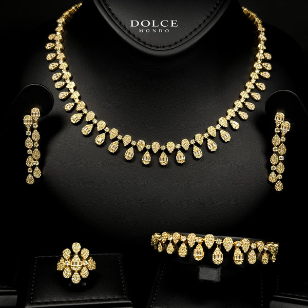 Olivia Golden Luxury Bridal Full Set Featuring Hight Quality Class Zircon Stones with Premium 18k Gold Plated Finish