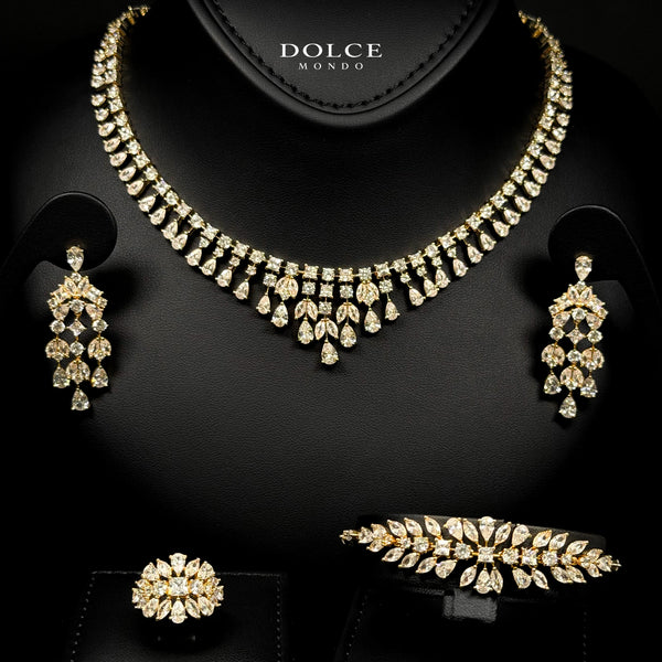 Nina Golden Luxury Bridal Full Set Featuring Hight Quality Class Zircon Stones with Premium 18k Gold Plated Finish