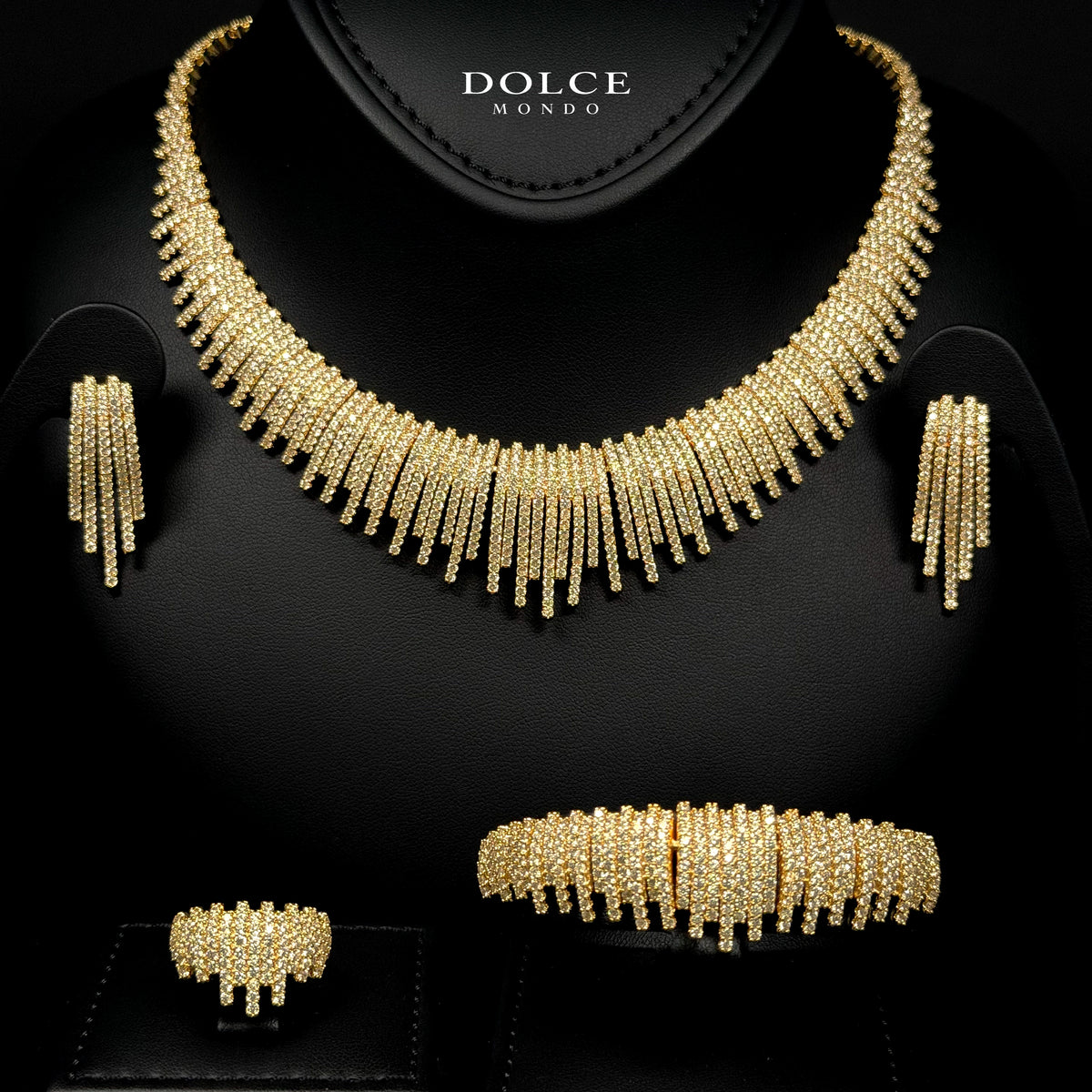 Olivia Golden Luxury Bridal Full Set Featuring Hight Quality Class Zircon Stones with Premium 18k Gold Plated Finish