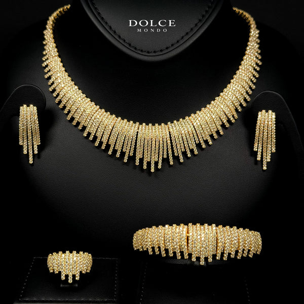 Olivia Golden Luxury Bridal Full Set Featuring Hight Quality Class Zircon Stones with Premium 18k Gold Plated Finish