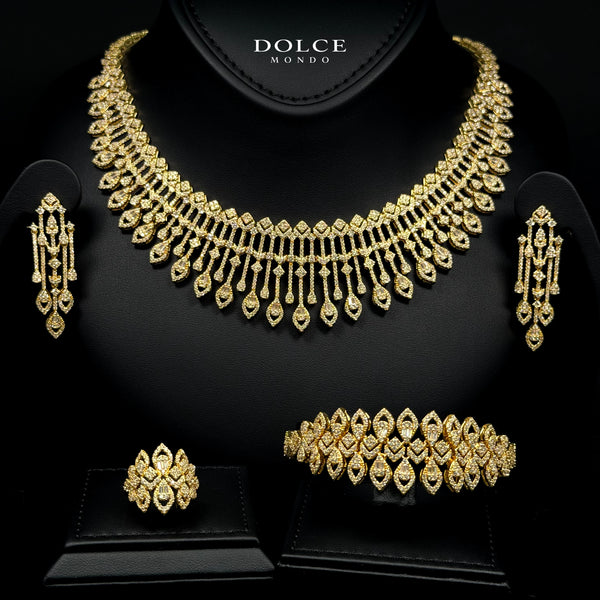 Alice Golden Luxury Bridal Full Set Featuring Hight Quality Class Zircon Stones with Premium 18k Gold Plated Finish