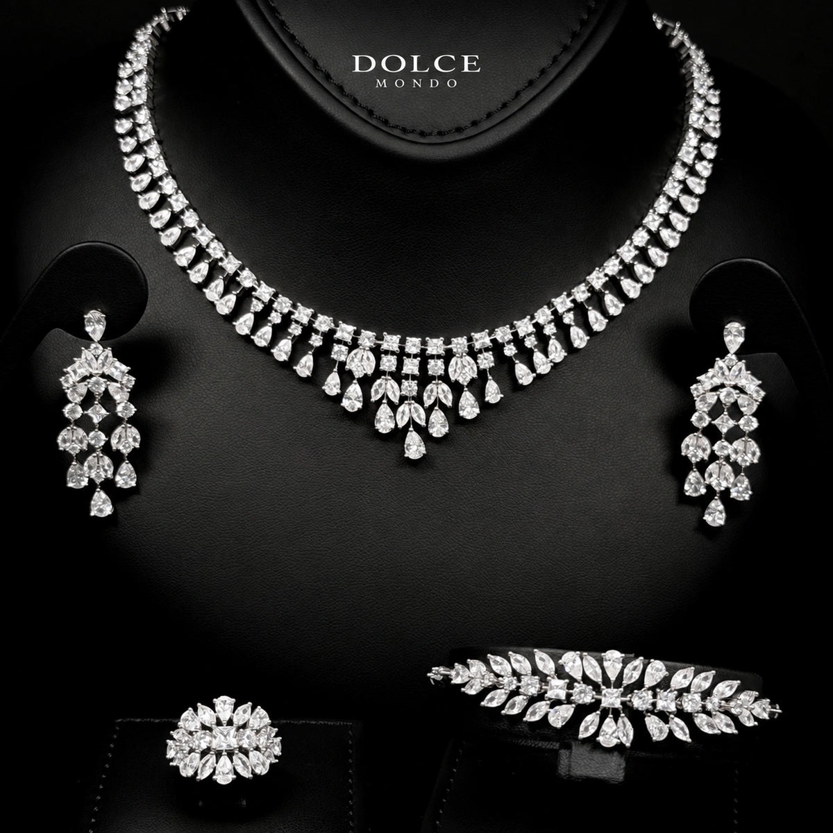 Nina White Luxury Bridal Full Set Featuring Hight Quality Class Zircon Stones with Premium Rhodium Plated Finish