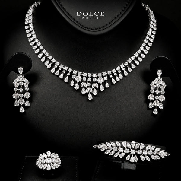 Nina White Luxury Bridal Full Set Featuring Hight Quality Class Zircon Stones with Premium Rhodium Plated Finish