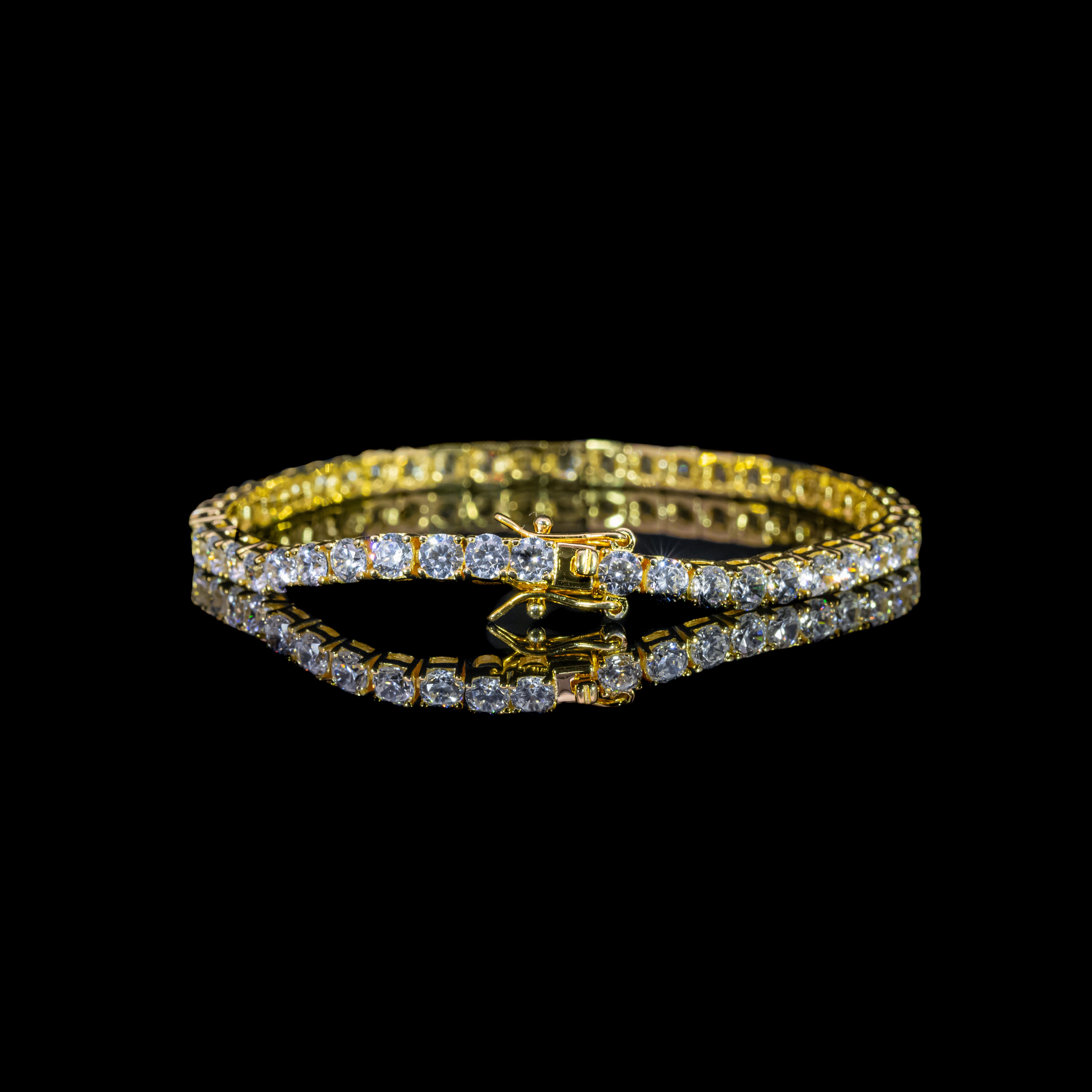 Dolce Mondo Tennis Bracelet 2.5mm Simulated Diamond Stone in 18K Gold Plated Pure 925 Sterling Silver