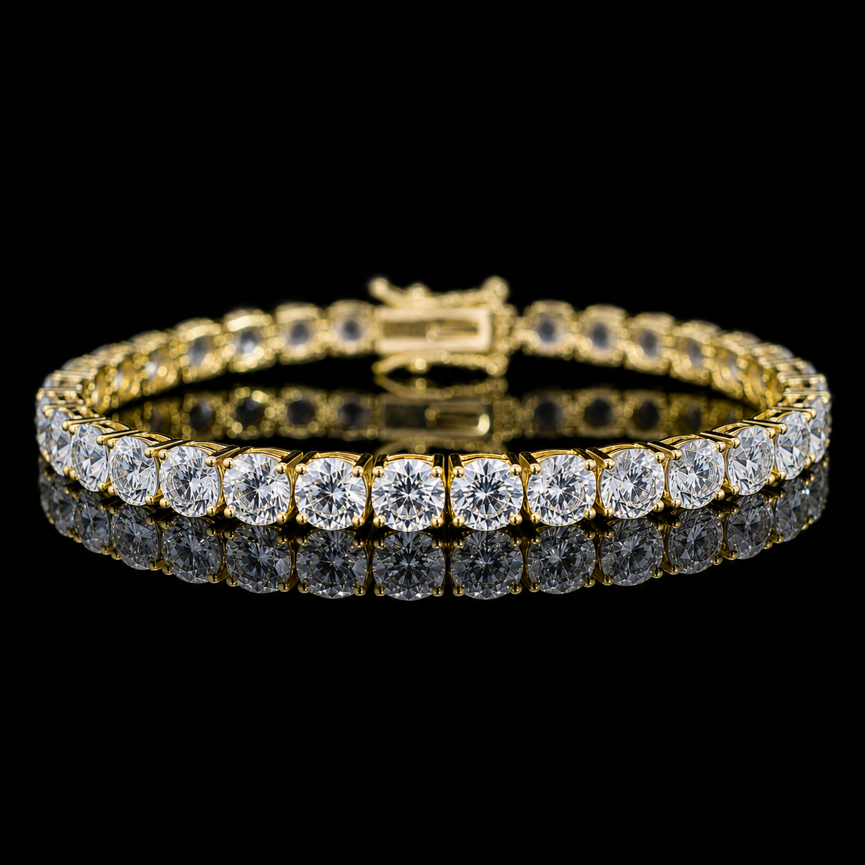Dolce Mondo Tennis Bracelet 6mm Simulated Diamond Stone in 18K Gold Plated Pure 925 Sterling Silver