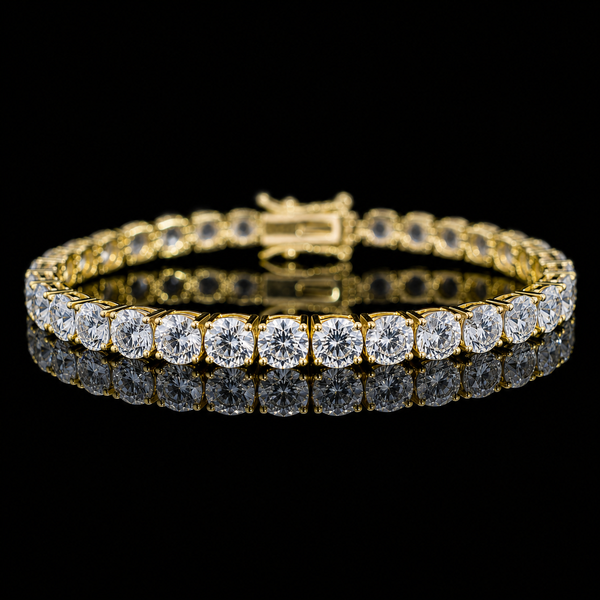 Dolce Mondo Tennis Bracelet 6mm Simulated Diamond Stone in 18K Gold Plated Pure 925 Sterling Silver