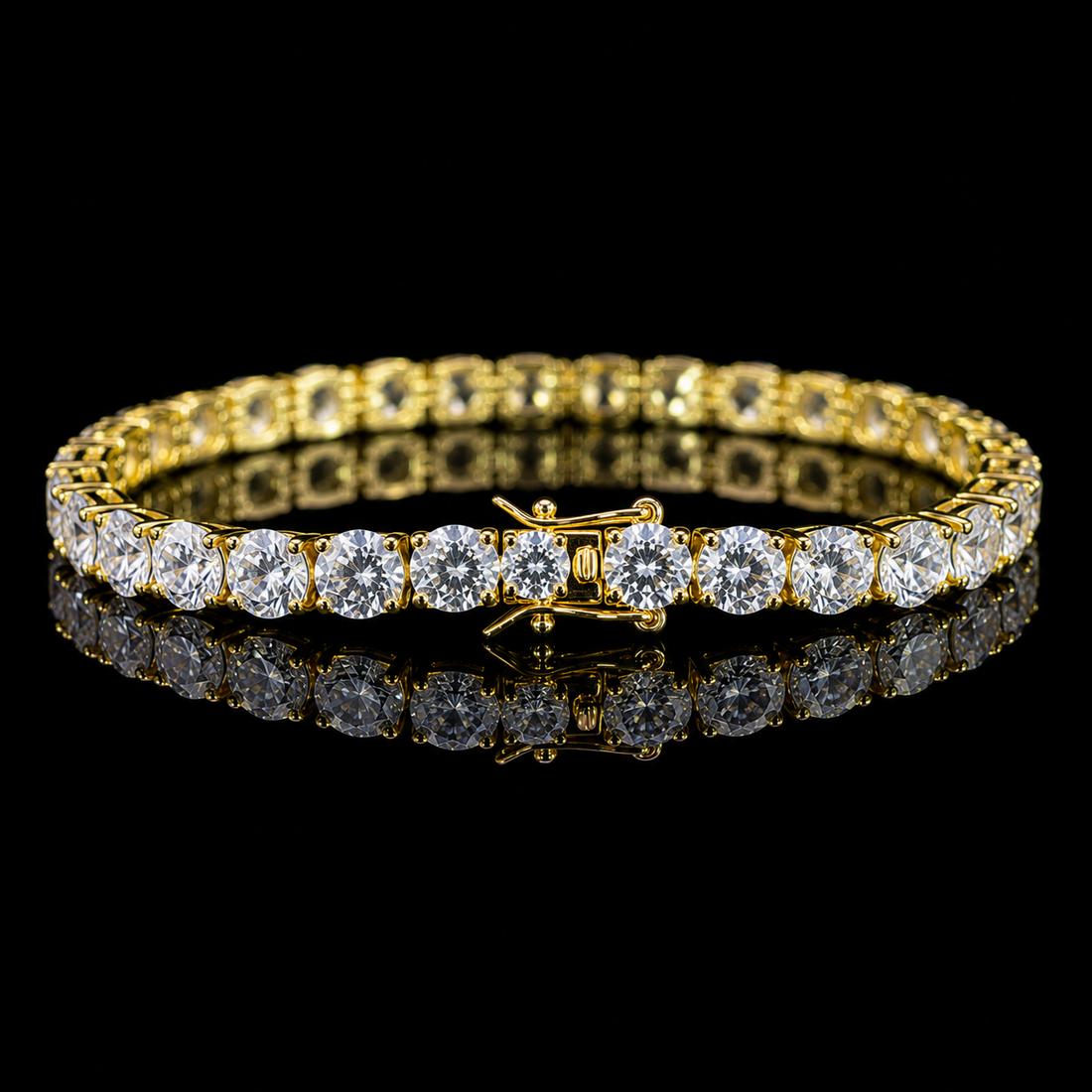 Dolce Mondo Tennis Bracelet 6mm Simulated Diamond Stone in 18K Gold Plated Pure 925 Sterling Silver