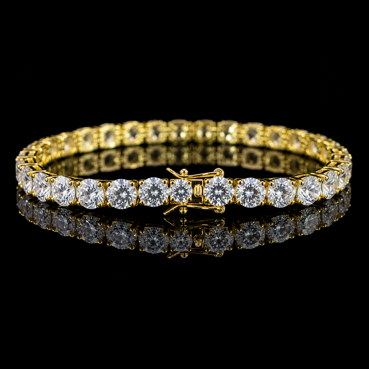 Dolce Mondo Tennis Bracelet 6mm Simulated Diamond Stone in 18K Gold Plated Pure 925 Sterling Silver