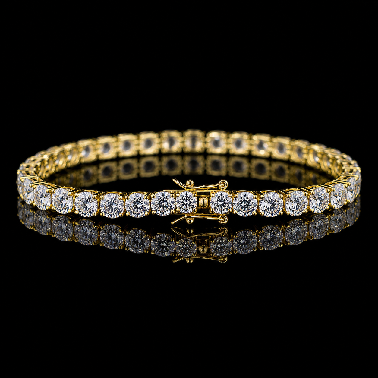 Dolce Mondo Tennis Bracelet 5mm Simulated Diamond Stone in 18K Gold Plated Pure 925 Sterling Silver
