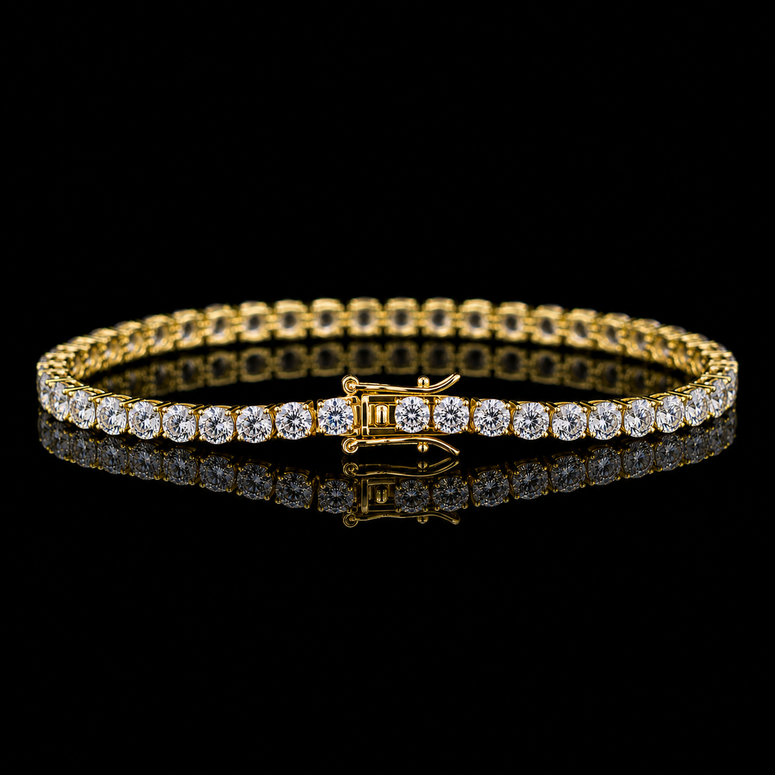 Dolce Mondo Tennis Bracelet 3mm Simulated Diamond Stone in 18K Gold Plated Pure 925 Sterling Silver