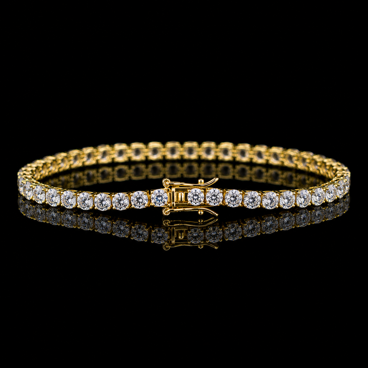 Dolce Mondo Tennis Bracelet 3mm Simulated Diamond Stone in 18K Gold Plated Pure 925 Sterling Silver