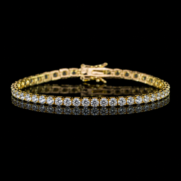 Dolce Mondo Tennis Bracelet 4mm Simulated Diamond Stone in 18K Gold Plated Pure 925 Sterling Silver