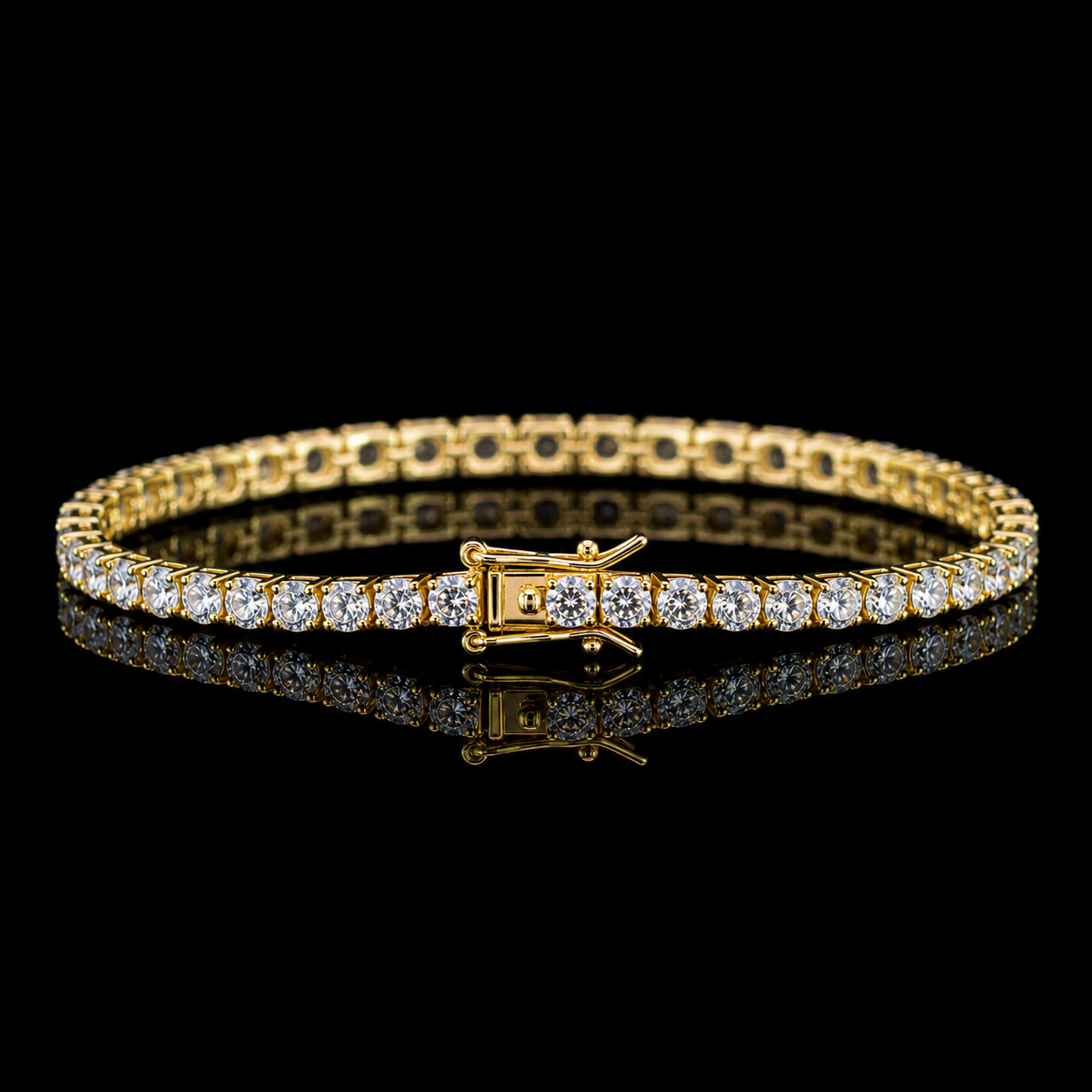 Dolce Mondo Tennis Bracelet 4mm Simulated Diamond Stone in 18K Gold Plated Pure 925 Sterling Silver