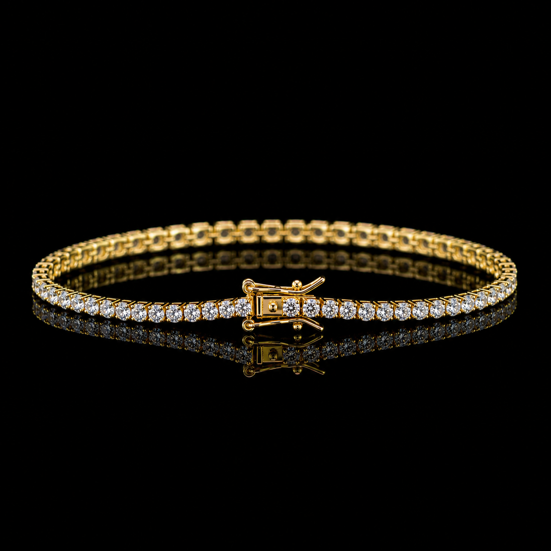 Dolce Mondo Tennis Bracelet 2mm Simulated Diamond Stone in 18K Gold Plated Pure 925 Sterling Silver