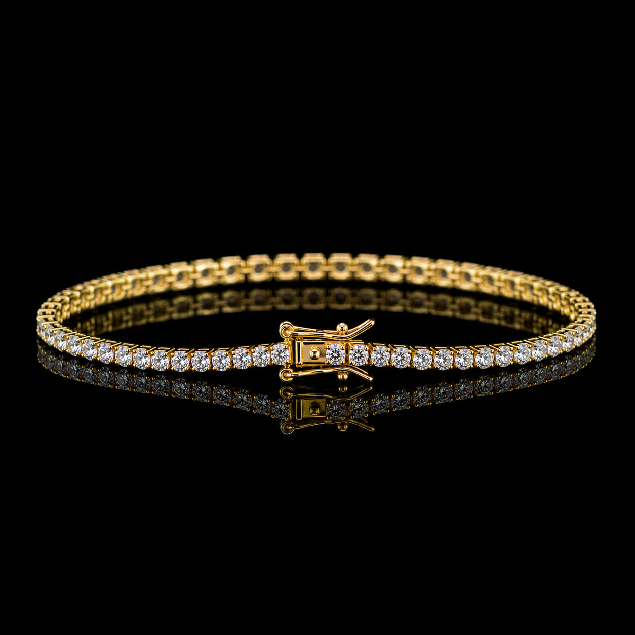 Dolce Mondo Tennis Bracelet 2mm Simulated Diamond Stone in 18K Gold Plated Pure 925 Sterling Silver