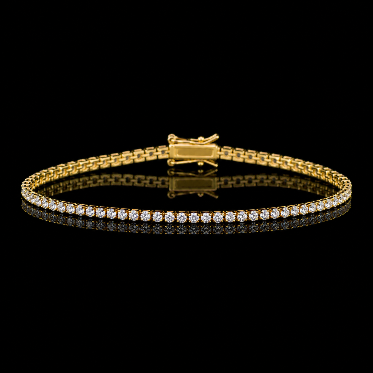 Dolce Mondo Tennis Bracelet 2mm Simulated Diamond Stone in 18K Gold Plated Pure 925 Sterling Silver