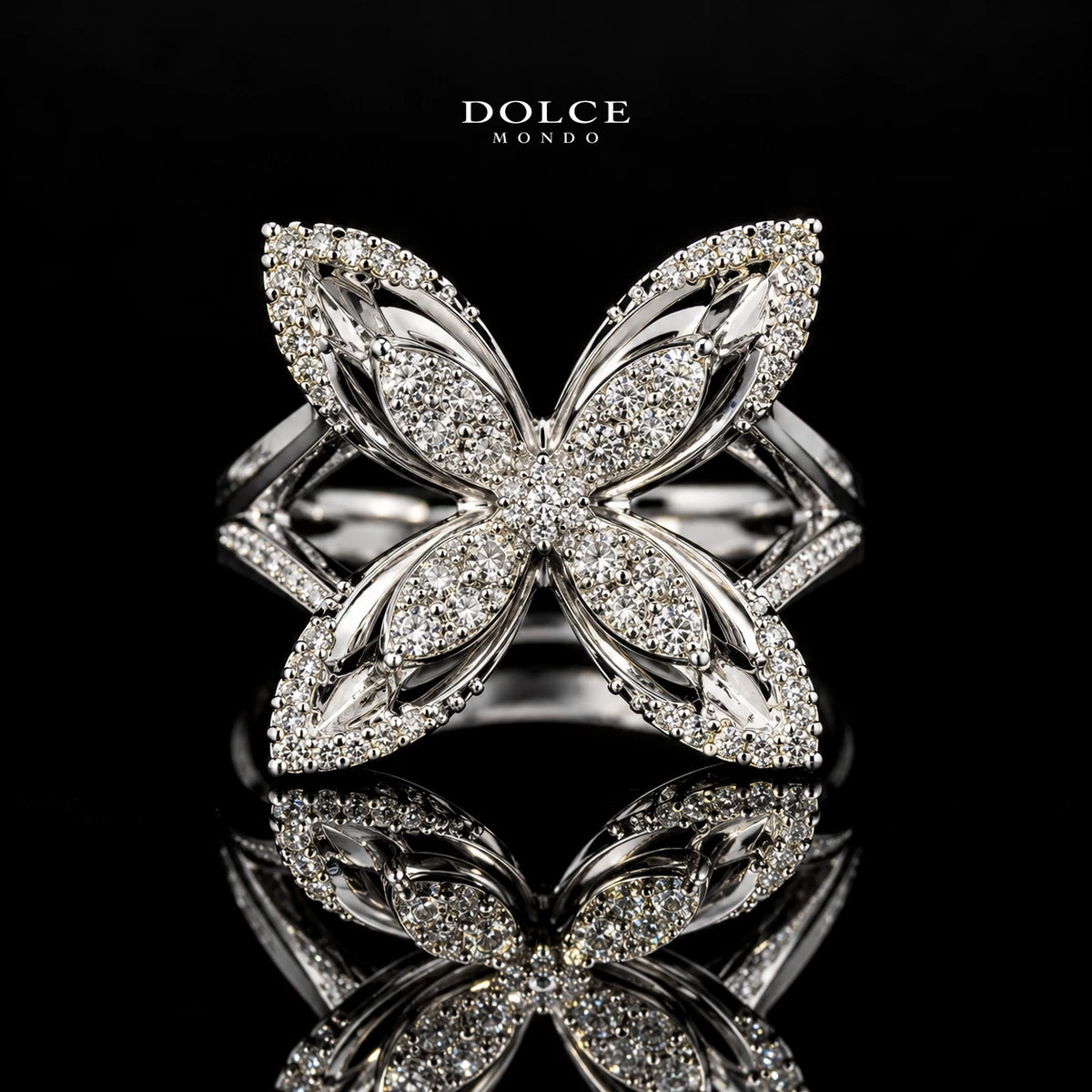 Nadine White Marquise-Cut Zircon Floral Luxury Bangle & Ring Set – Premium Rhodium Plated | Dolce Mondo