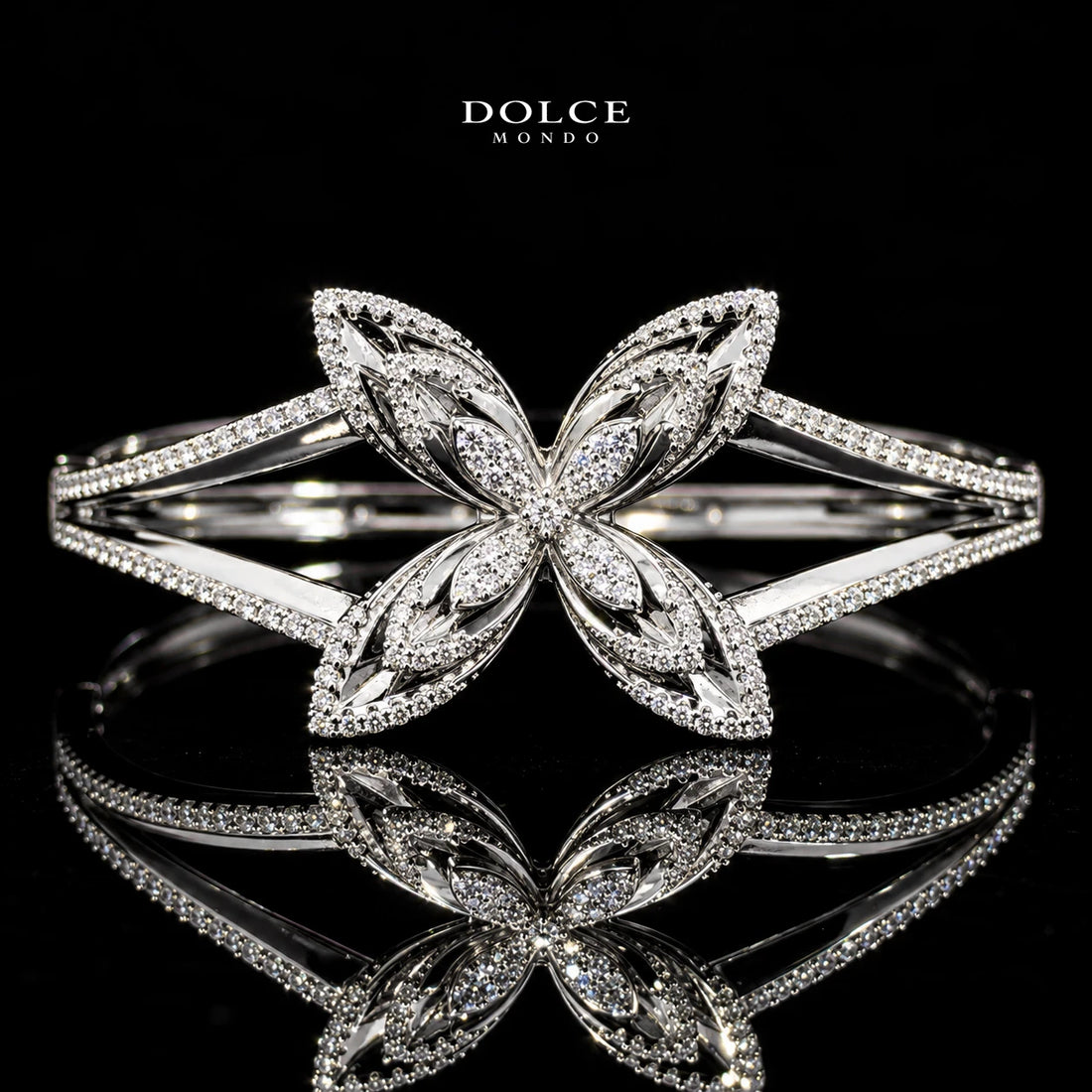 Nadine White Marquise-Cut Zircon Floral Luxury Bangle & Ring Set – Premium Rhodium Plated | Dolce Mondo