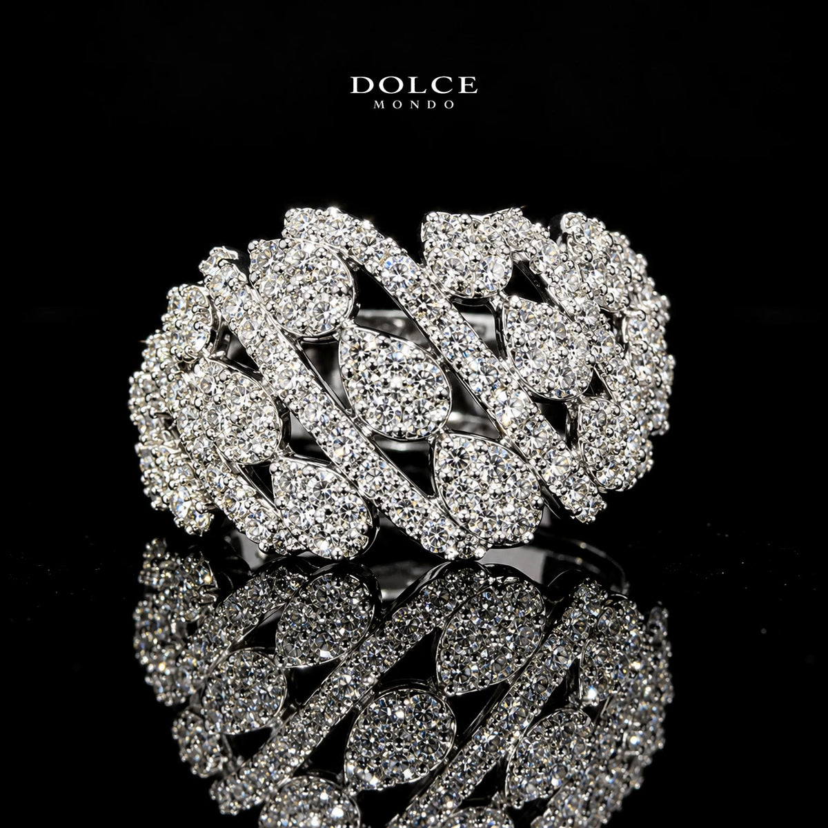 Aaliyah White Round-Cut Zircon Lattice Luxury Bangle & Ring Set – Premium Rhodium Plated | Dolce Mondo