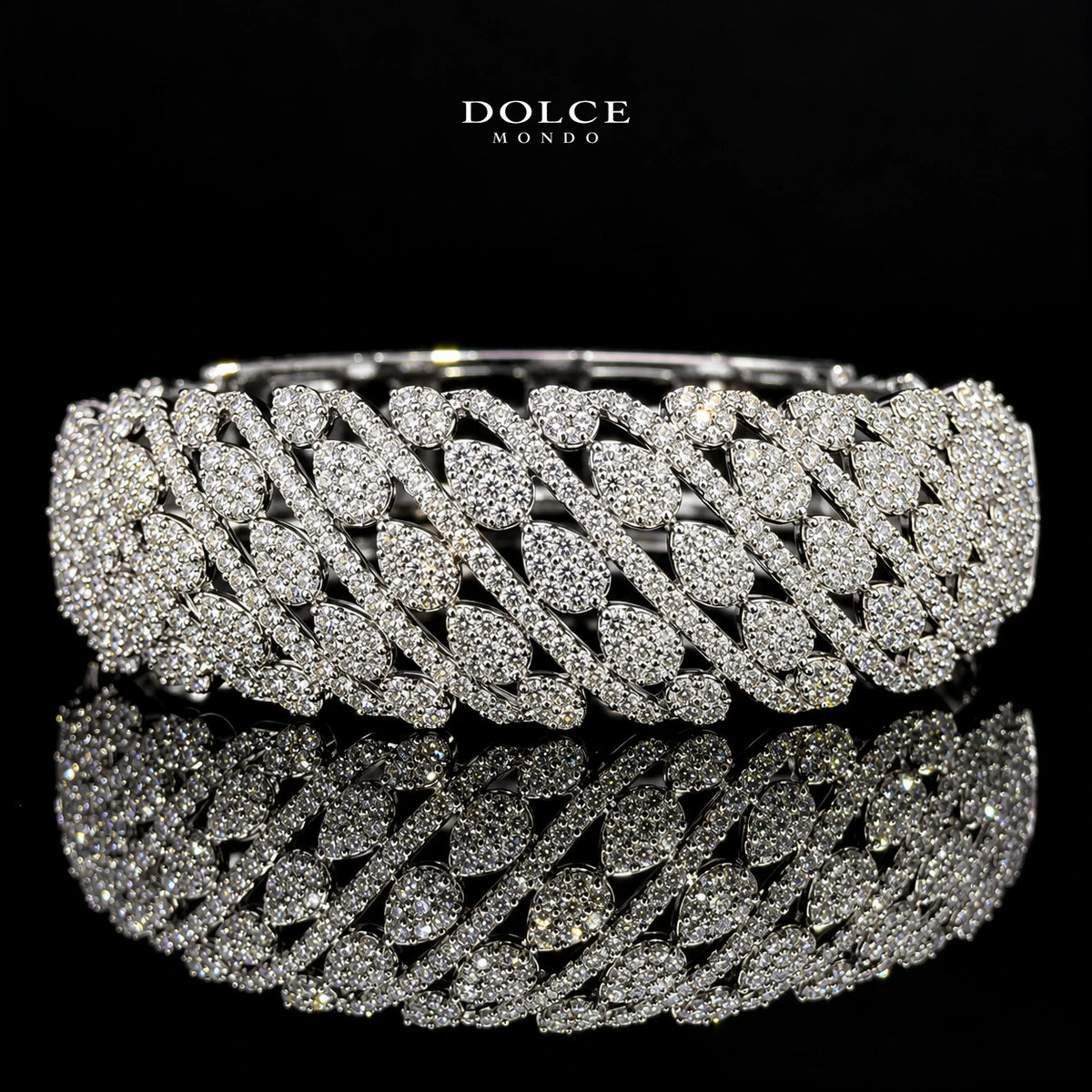 Aaliyah White Round-Cut Zircon Lattice Luxury Bangle & Ring Set – Premium Rhodium Plated | Dolce Mondo