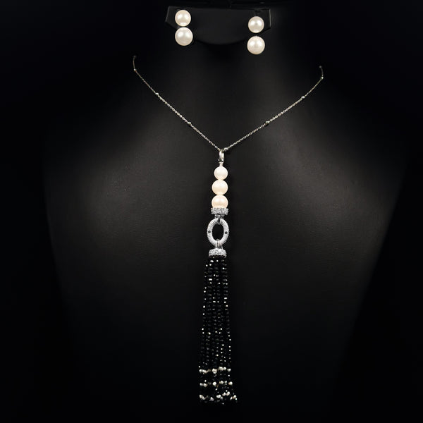 Noir Pearl Black & White Zircon Rhodium Plated Fancy Bridal Set