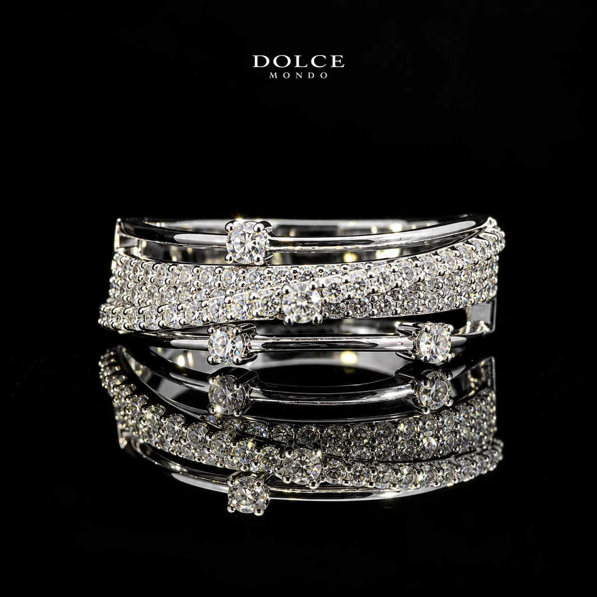 Farah White Round-Cut Zircon Pavé Luxury Bangle & Ring Set – Premium Rhodium Plated | Dolce Mondo