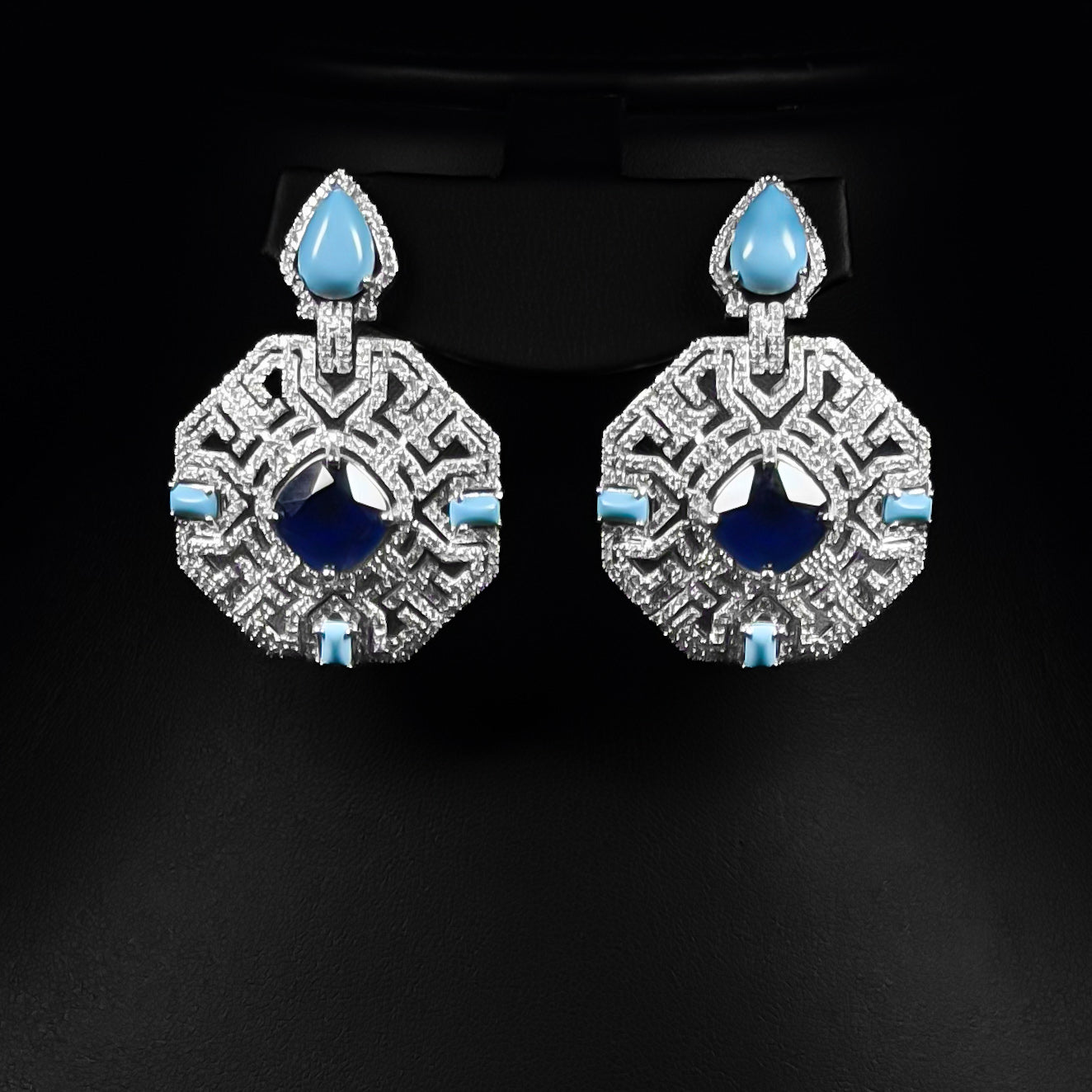 Azure Palace Blue Zircon Rhodium Plated Wedding Set