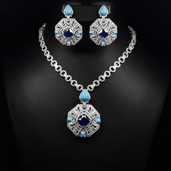 Azure Palace Blue Zircon Rhodium Plated Wedding Set