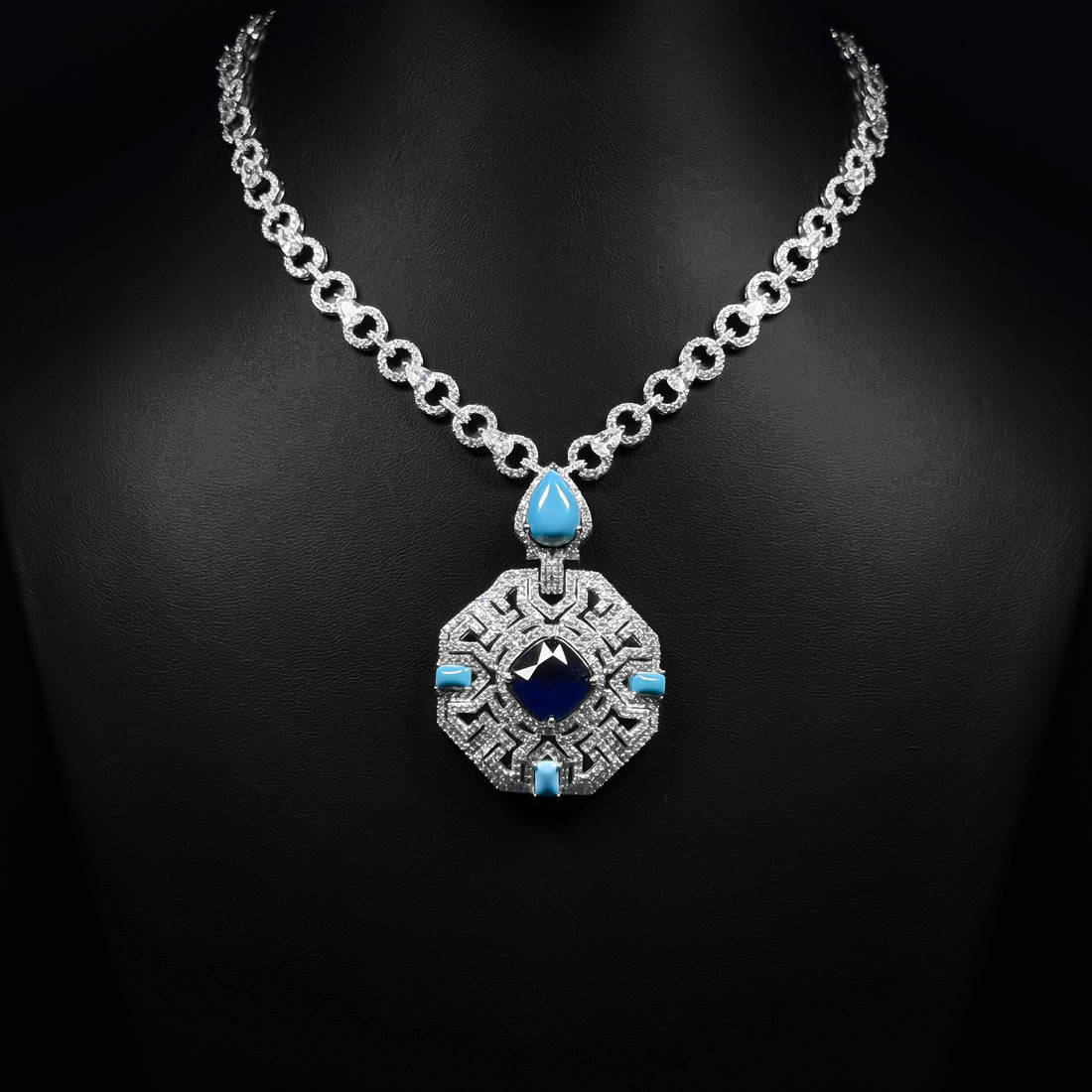Azure Palace Blue Zircon Rhodium Plated Wedding Set