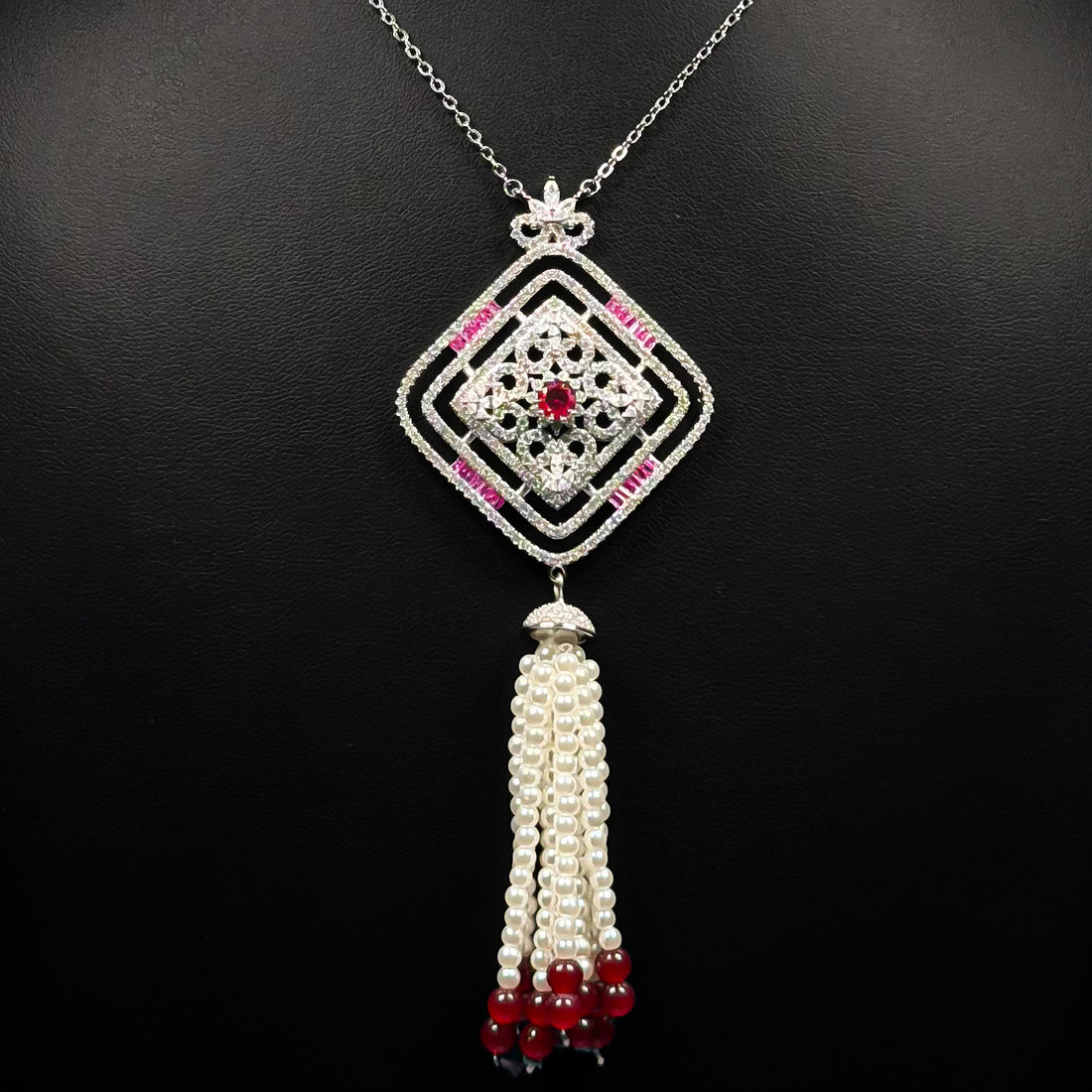 Ruby Pearl Royale Red Zircon Rhodium Plated Fancy Bridal Set